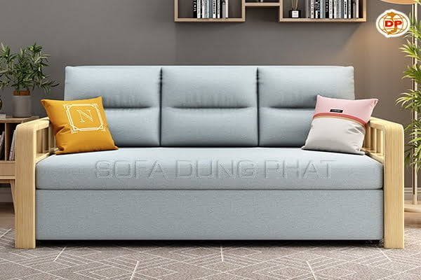 Ghế Sofa Giường Kéo Nhập Khẩu Màu Xanh Phối Tay Gỗ Tinh Tế SF-GK60